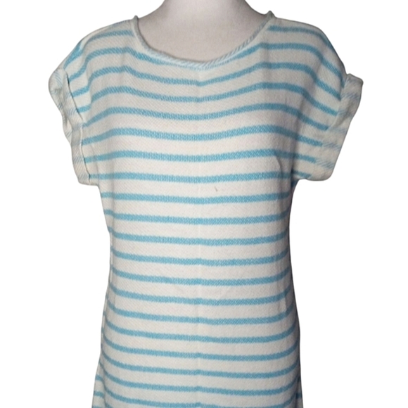 Lou & Grey Blue White Stripe Cotton French Terry Midi Length Dress Size Small - Picture 3 of 9